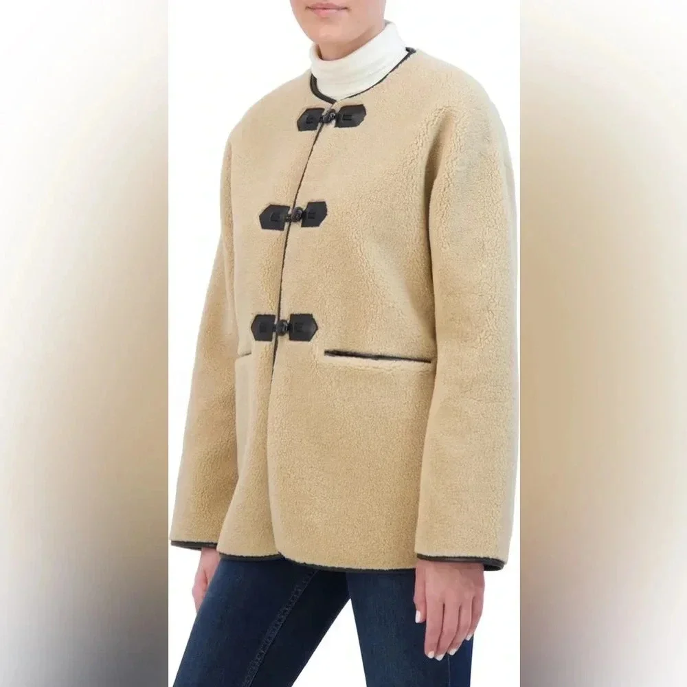 NWT Rebecca Minkoff Fuzzy Shearling Toggle Button Jacket Size XL. - Picture 4 of 12